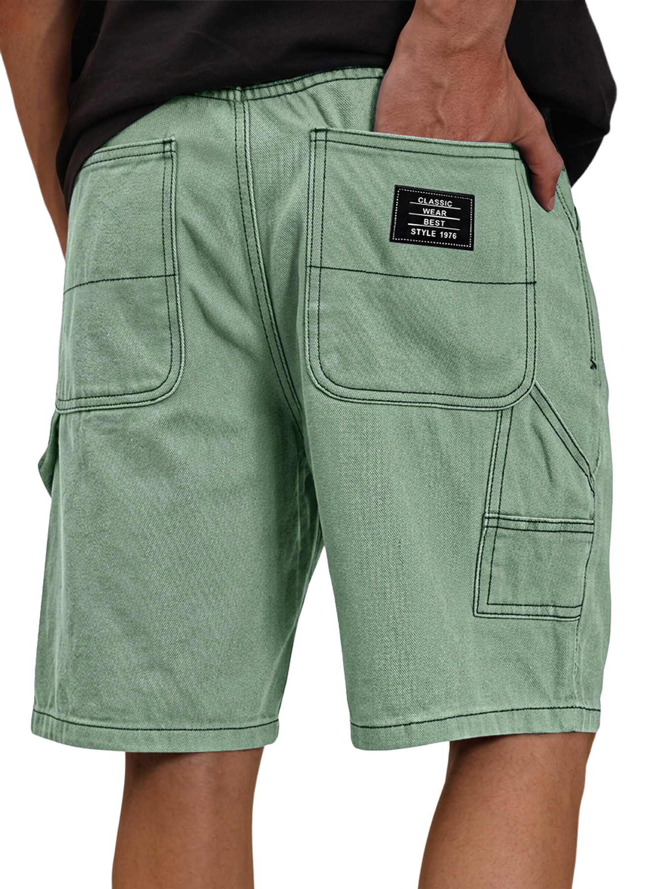 Men's Casual Solid-Color Cargo Shorts with Multiple Pockets and Embroidered Logo