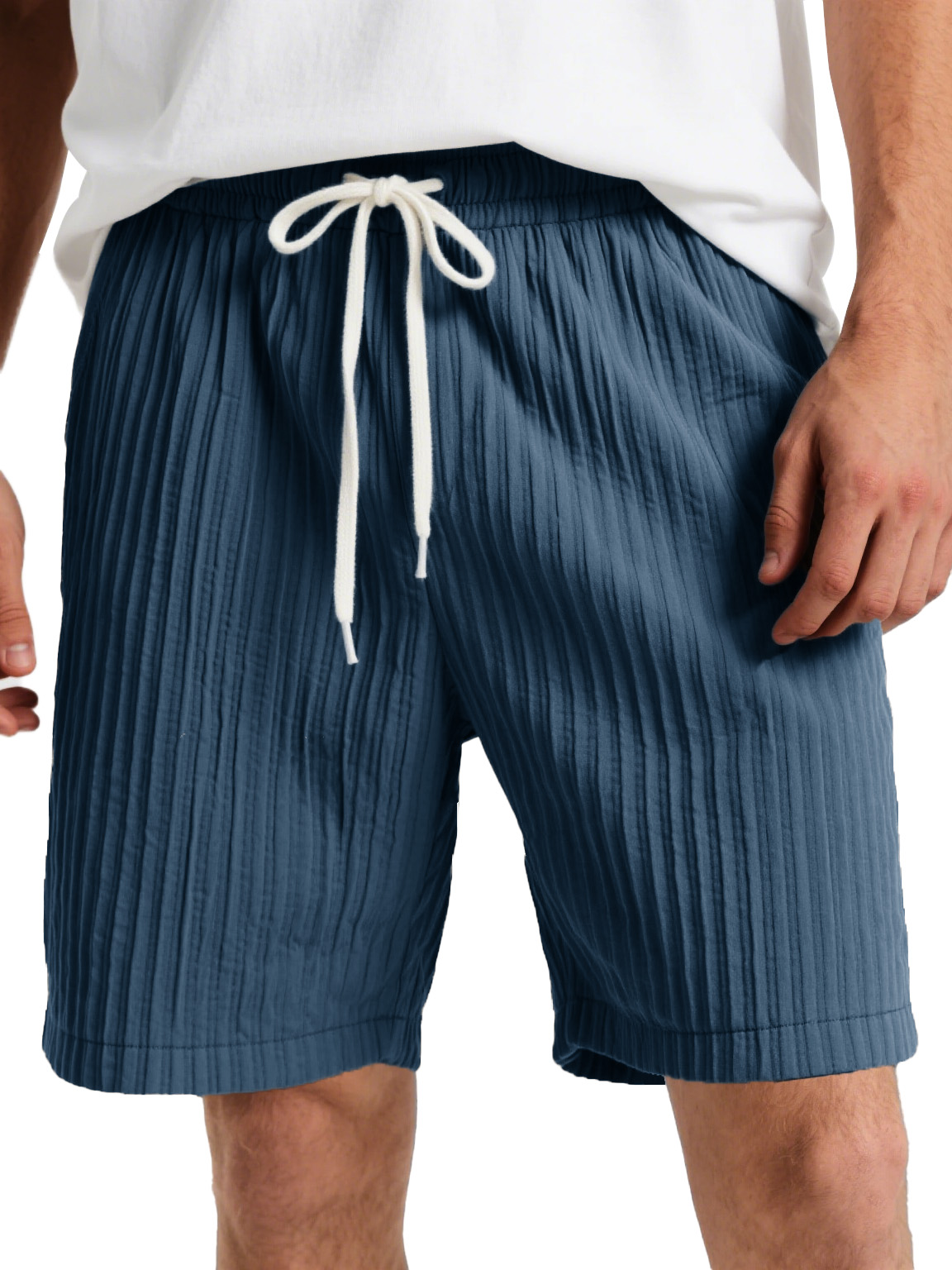  Men's Fashion Casual Striped Fabric Lace-up Loose Shorts