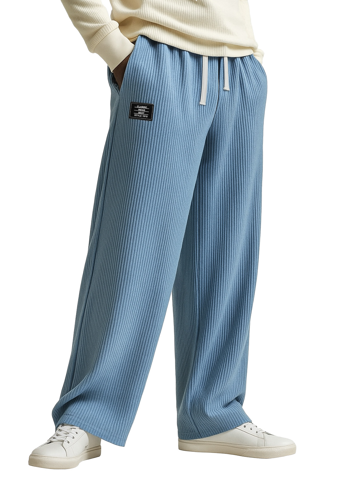 Fashionable And Casual Solid Color Vertical Pit Stripe Loose Trousers