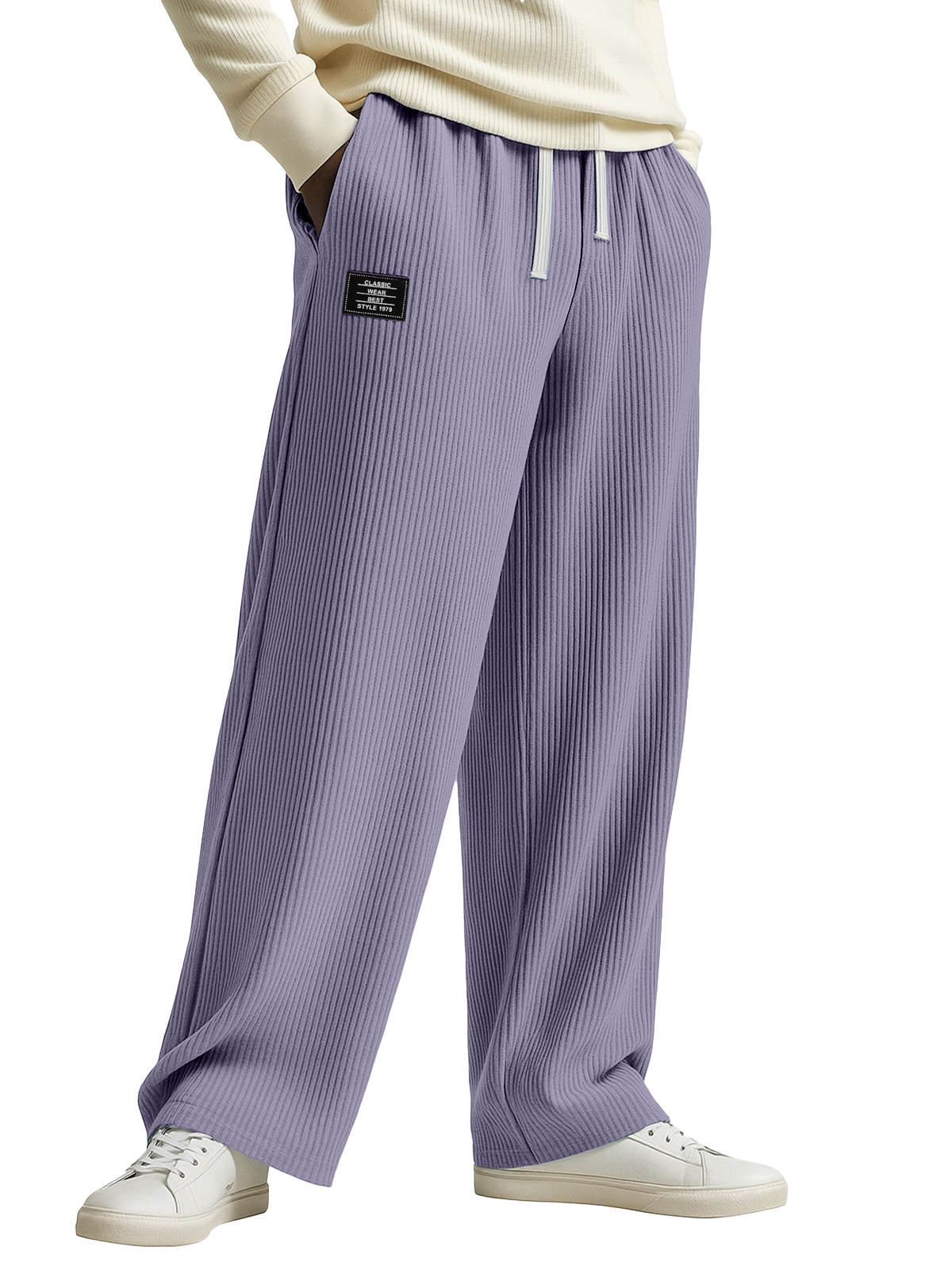 Fashionable And Casual Solid Color Vertical Pit Stripe Loose Trousers