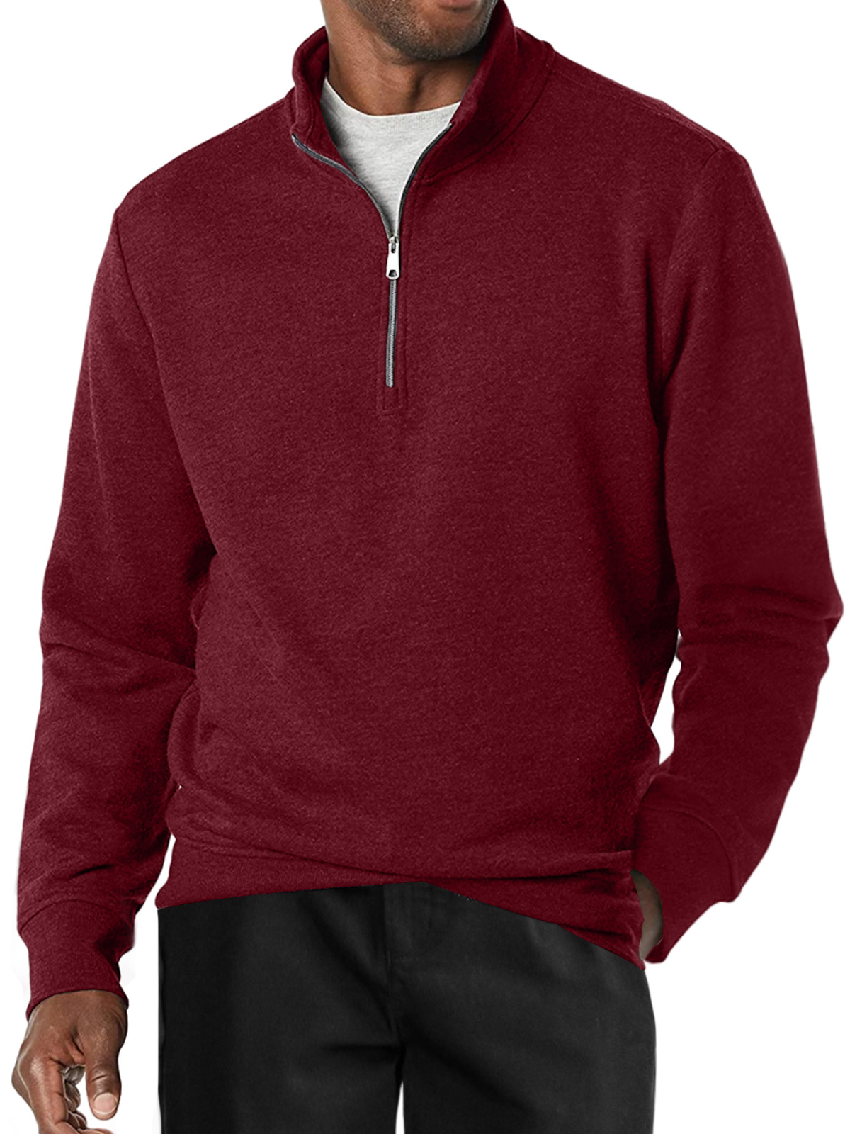 Men's Casual Stand Collar Zipper Solid Color Comfortable Long-sleeved Sweatshirt