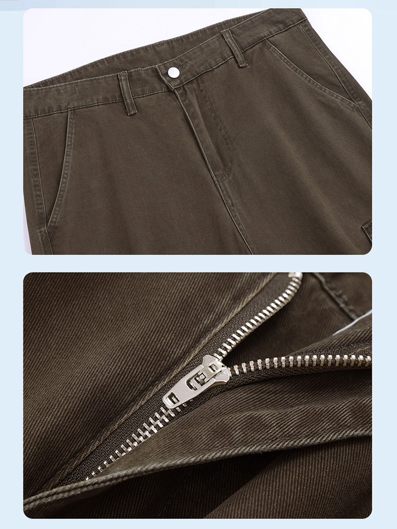 Men's Vintage-Style Distressed Washed 100% Cotton Casual Workwear Trousers