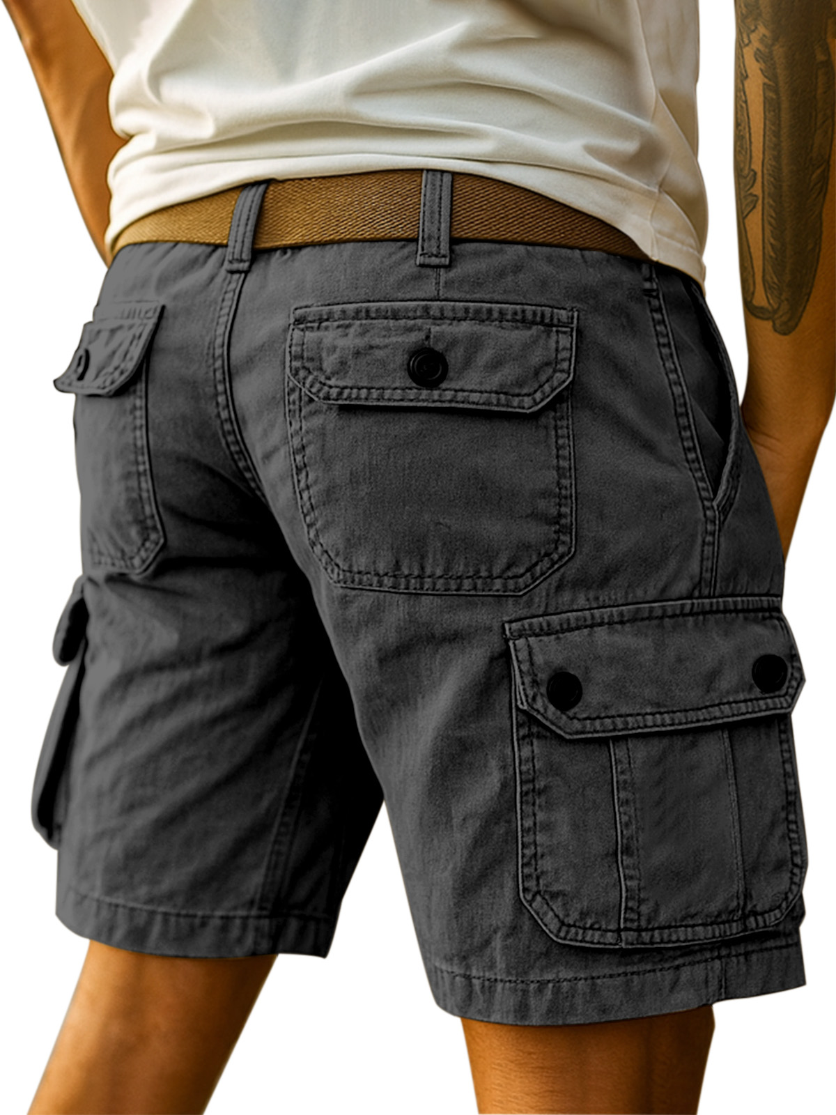 Men's Simple Everyday Solid Color Cotton Multi-pocket Casual Overalls