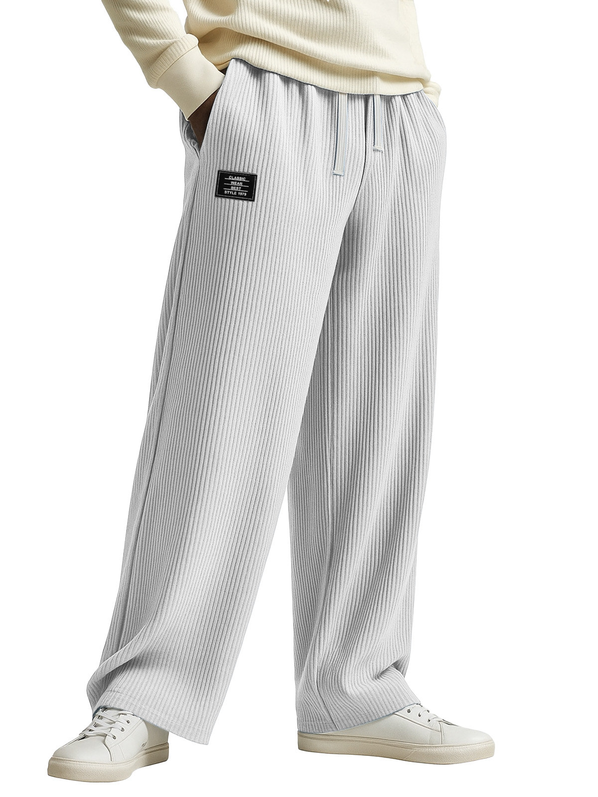 Fashionable And Casual Solid Color Vertical Pit Stripe Loose Trousers