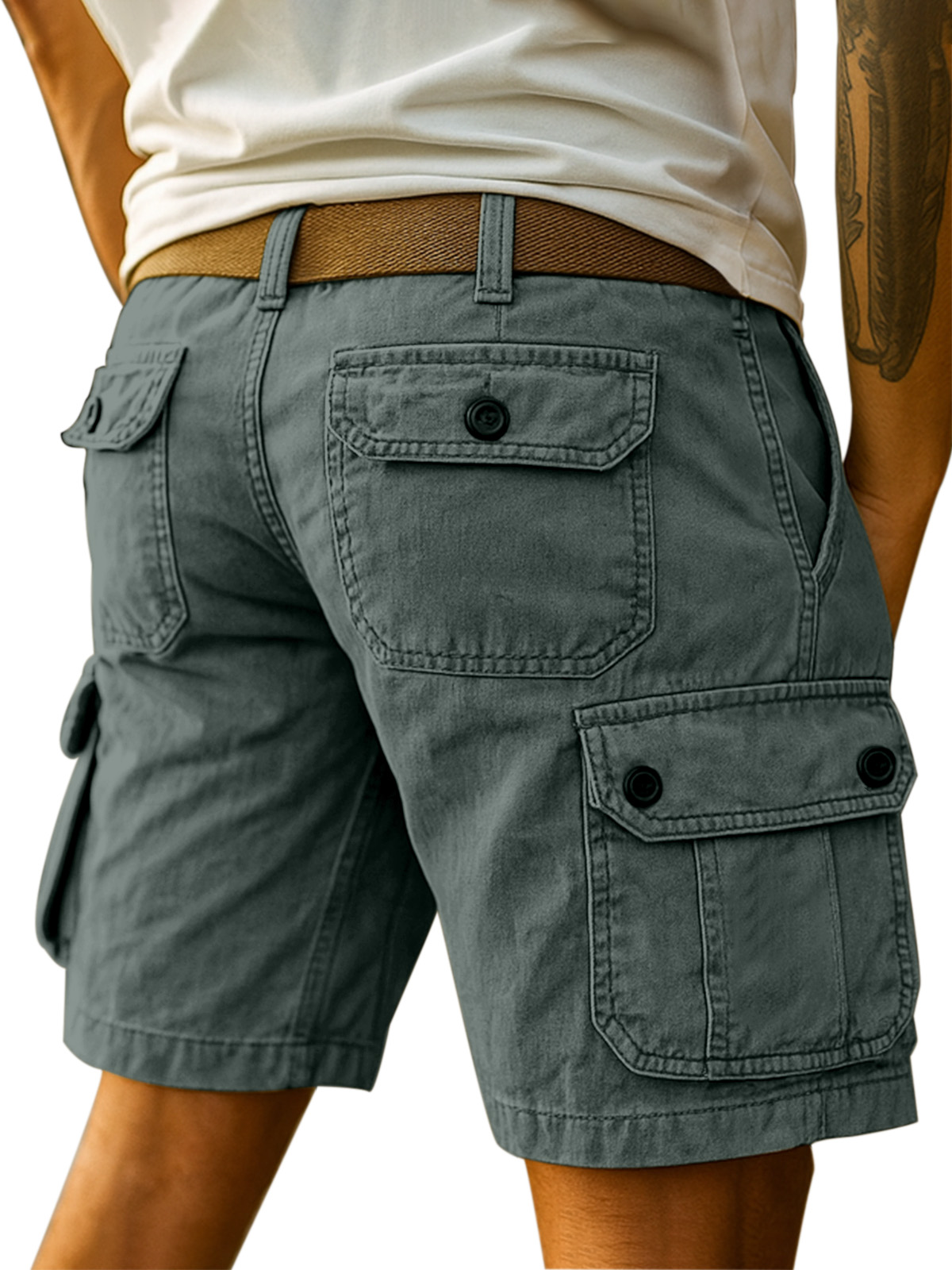Men's Simple Everyday Solid Color Cotton Multi-pocket Casual Overalls