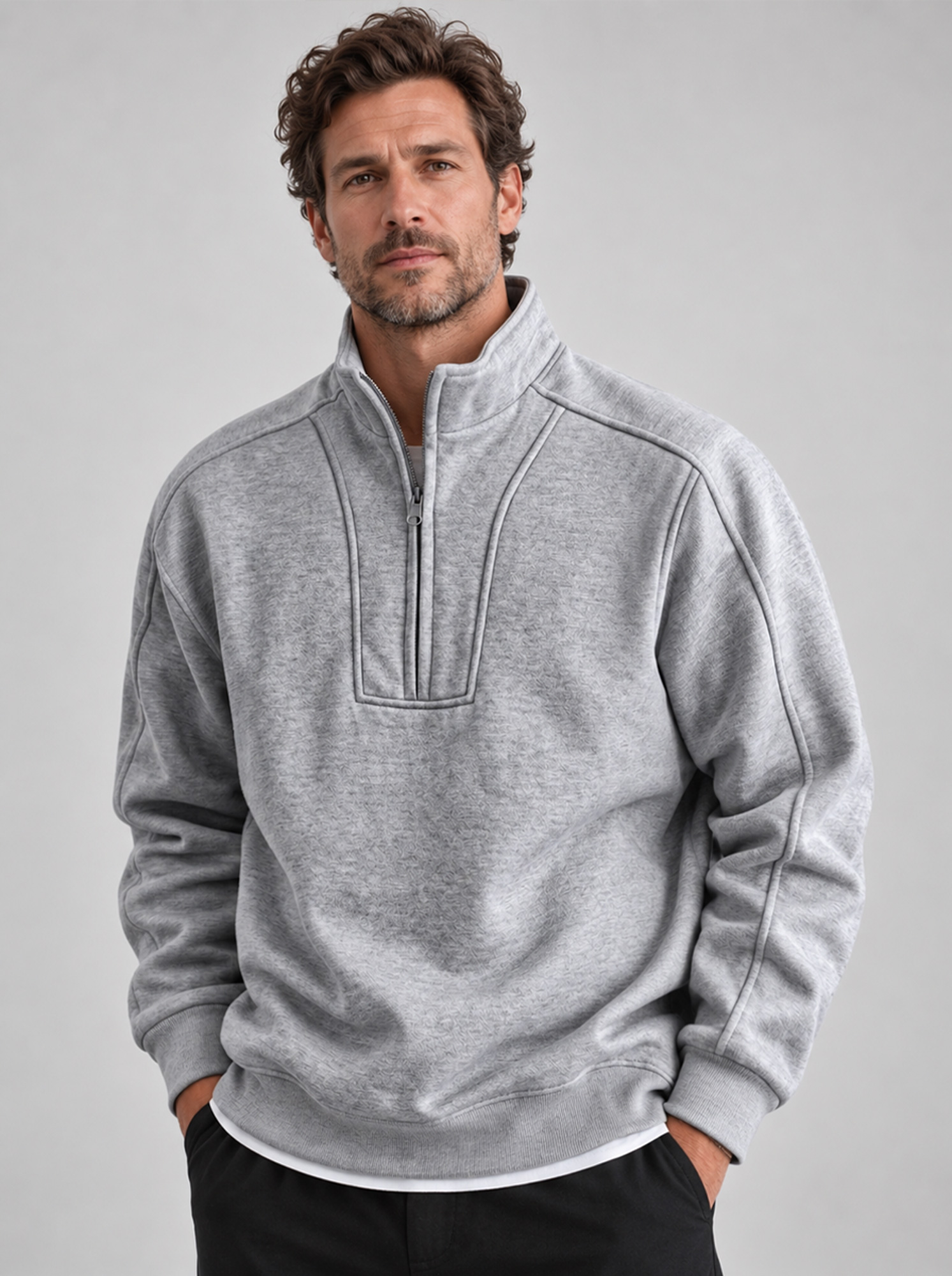 Men's Autumn/Winter Comfortable Sweatshirt with Stand Collar, Zipper, and Deconstructed Design