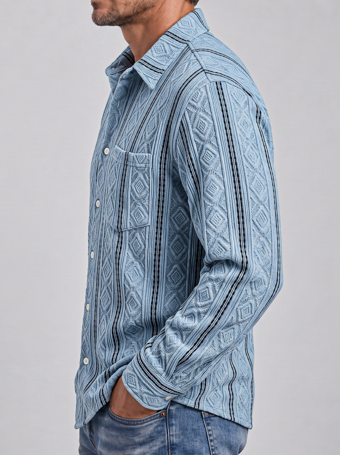 Men's Autumn Casual Long-Sleeve Shirt with Jacquard Texture