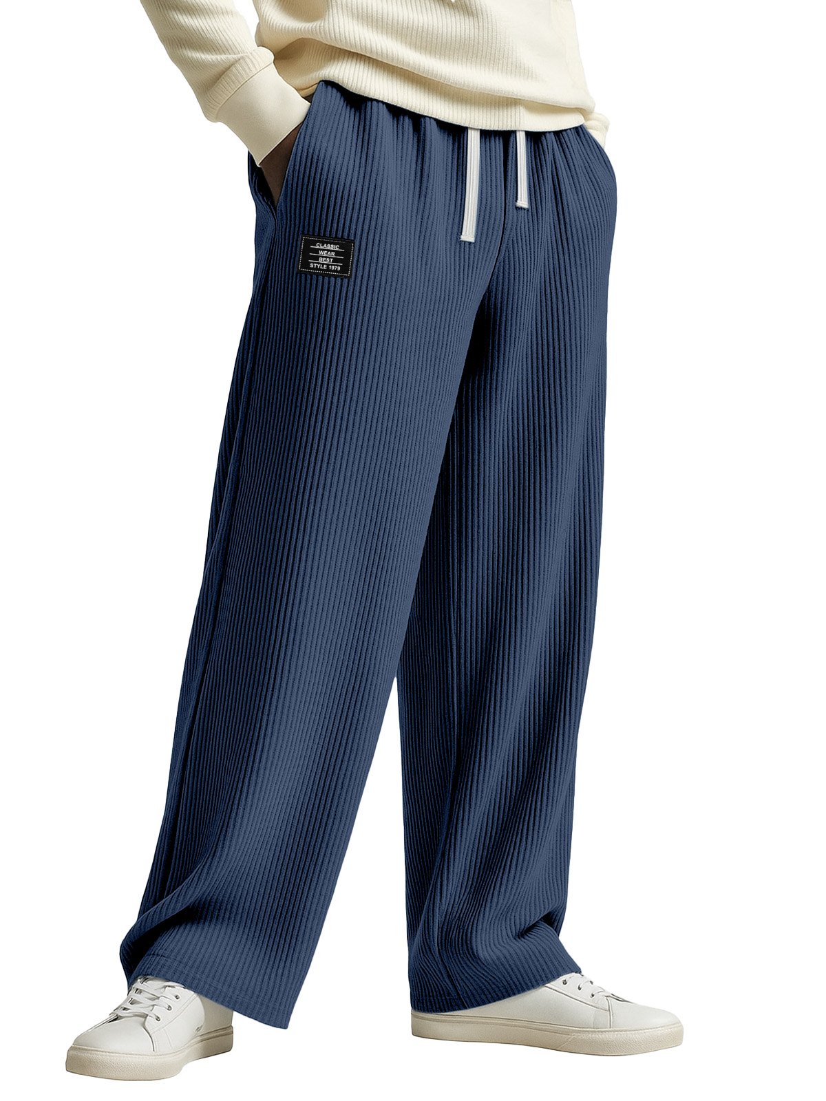 Fashionable And Casual Solid Color Vertical Pit Stripe Loose Trousers