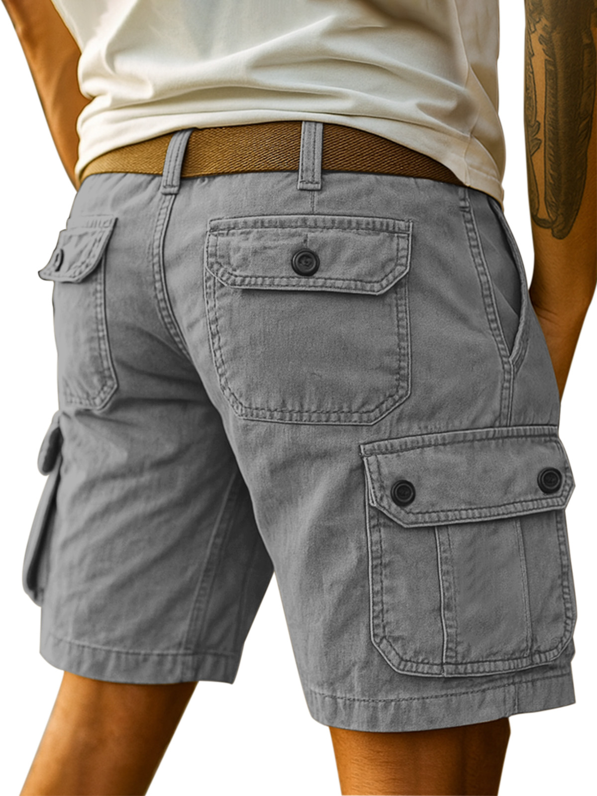 Men's Simple Everyday Solid Color Cotton Multi-pocket Casual Overalls