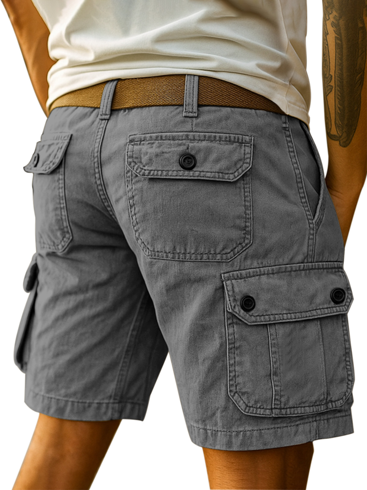 Men's Simple Everyday Solid Color Cotton Multi-pocket Casual Overalls