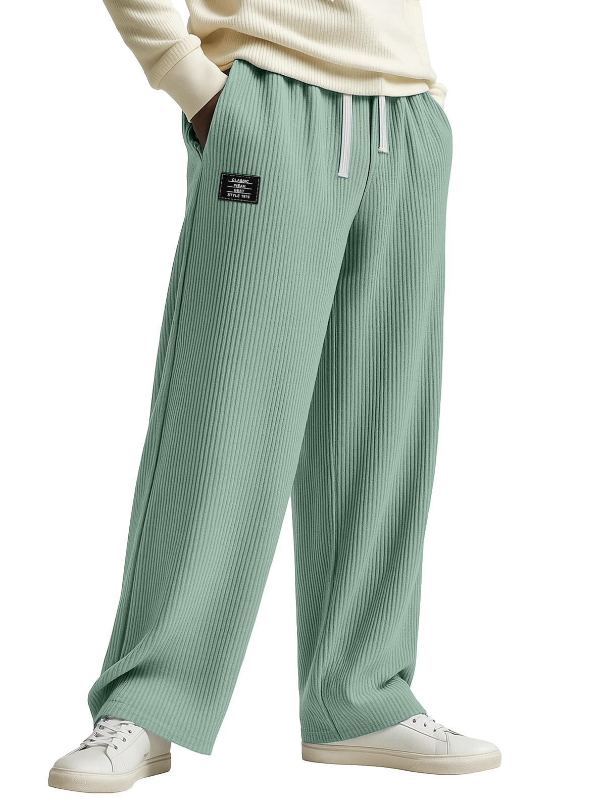 Fashionable And Casual Solid Color Vertical Pit Stripe Loose Trousers