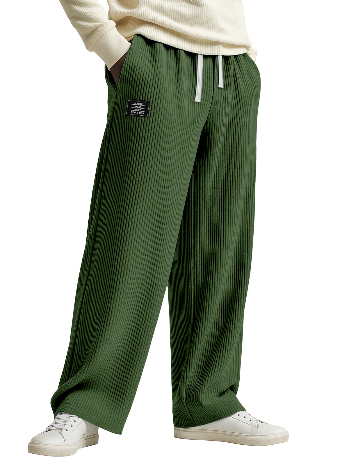 Fashionable And Casual Solid Color Vertical Pit Stripe Loose Trousers
