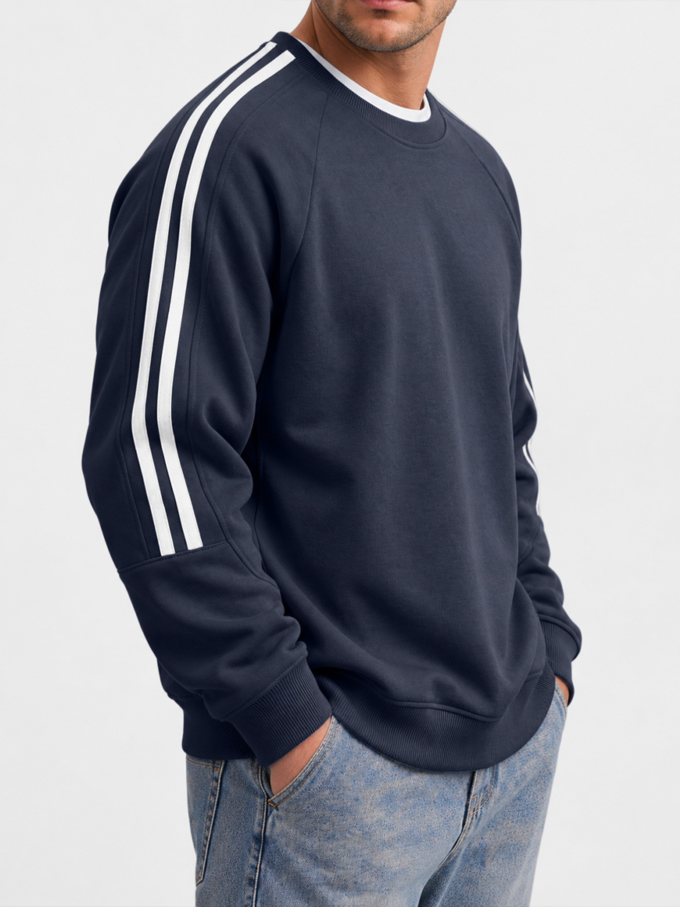 Men's Autumn/Winter Comfortable Crew-Neck Sweatshirt with Panel Design