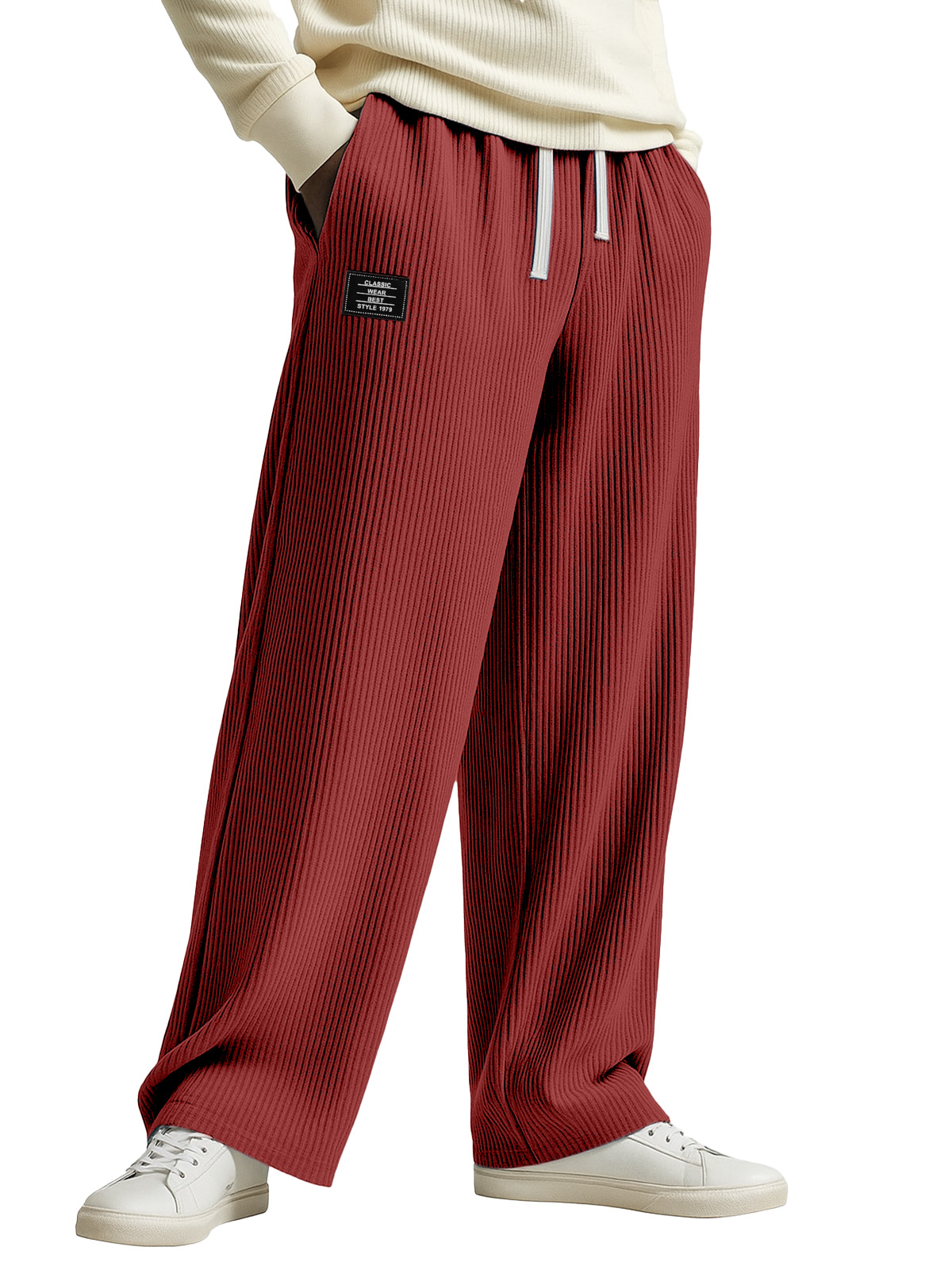 Fashionable And Casual Solid Color Vertical Pit Stripe Loose Trousers