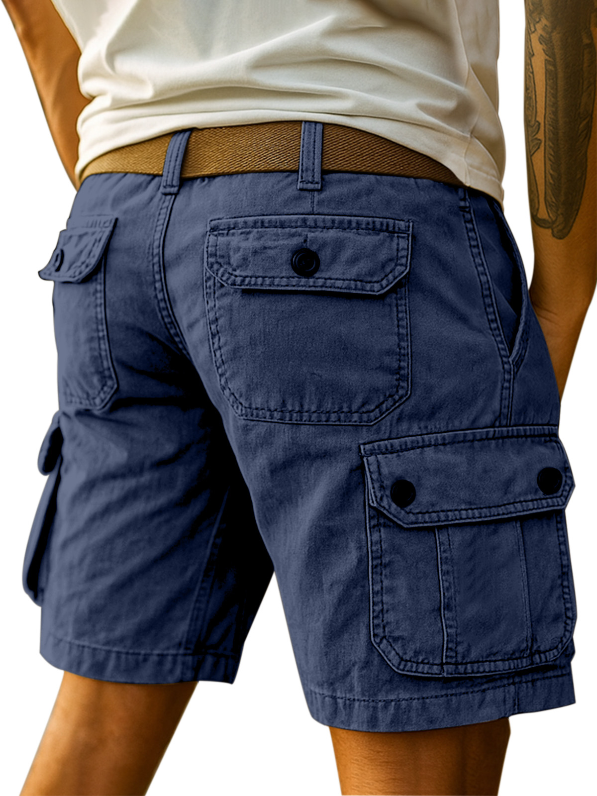 Men's Simple Everyday Solid Color Cotton Multi-pocket Casual Overalls