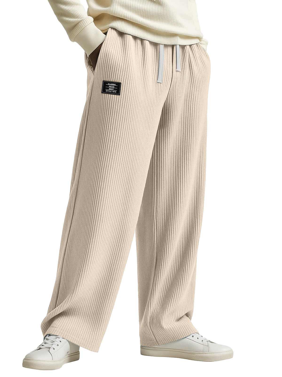 Fashionable And Casual Solid Color Vertical Pit Stripe Loose Trousers