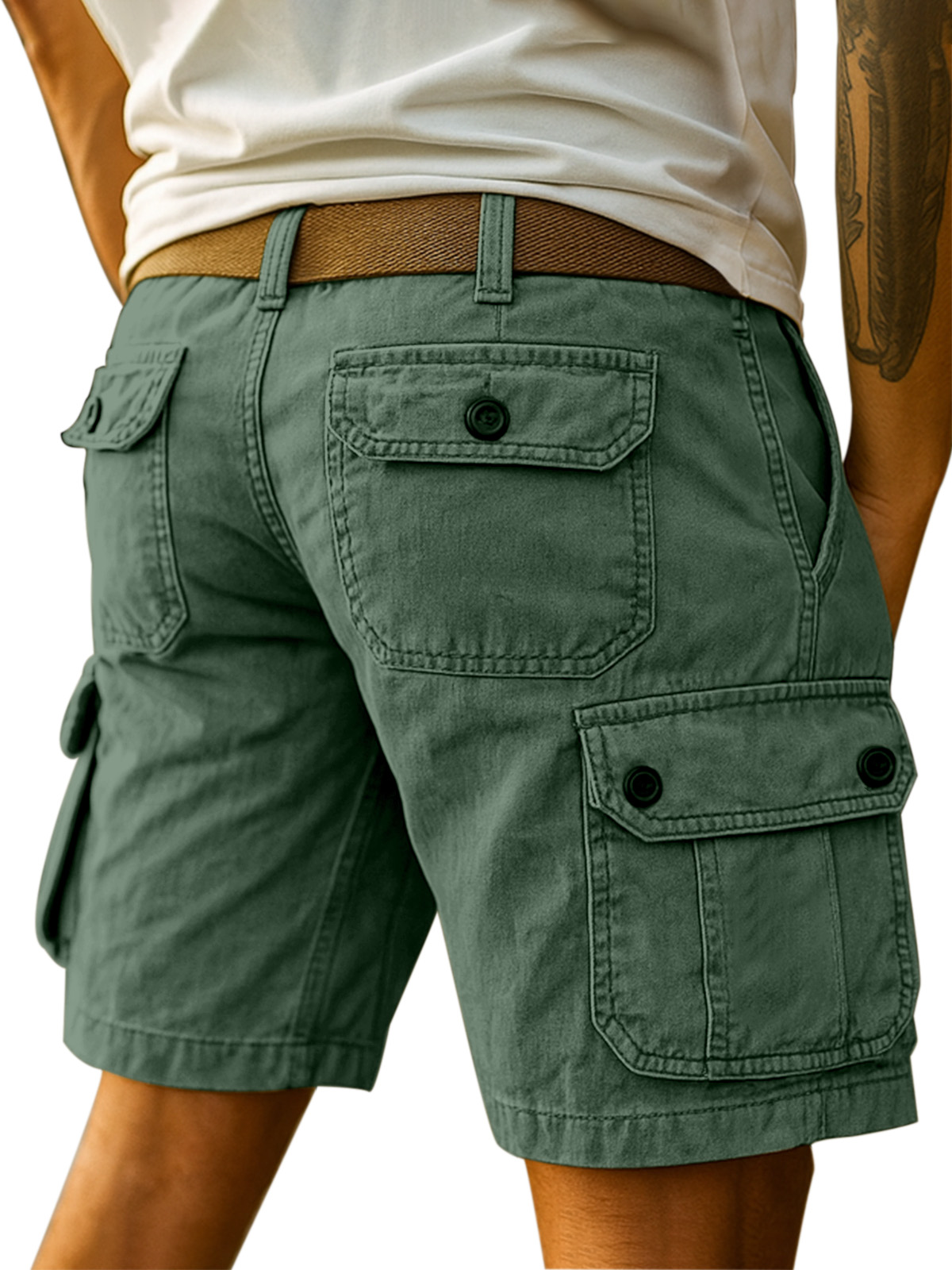 Men's Simple Everyday Solid Color Cotton Multi-pocket Casual Overalls