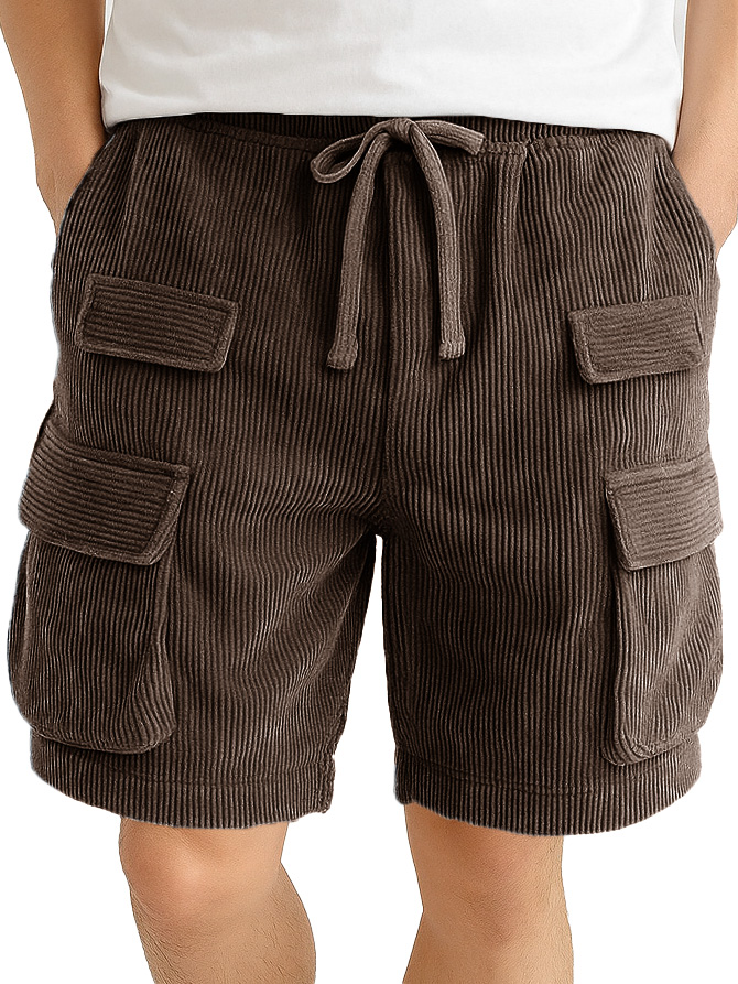 Men's Fashion Retro Outdoor Workwear Pocket Elastic Waist Drawstring Shorts