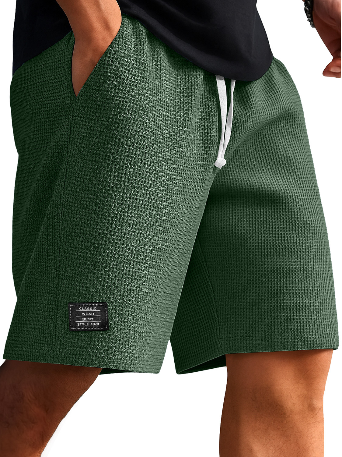 Men's Everyday Waffle Embroidered Logo Casual Solid Shorts