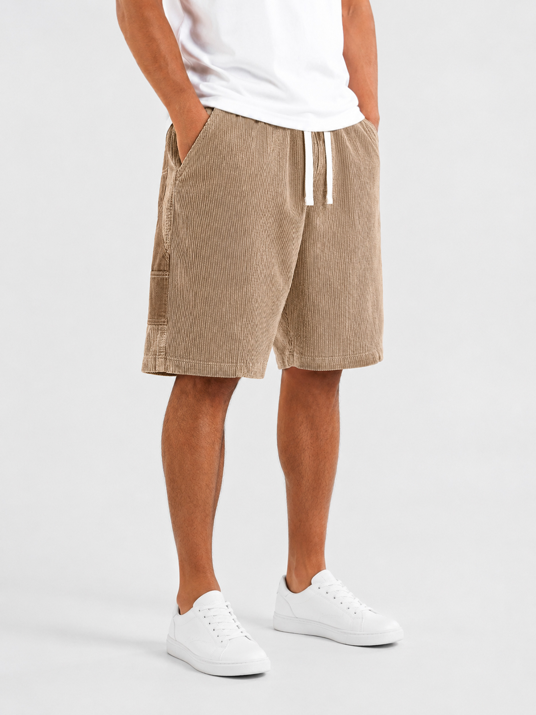 Men's Loose-fitting Waffle-knit Casual Trousers With Elastic Waistband And Embroidered Logo