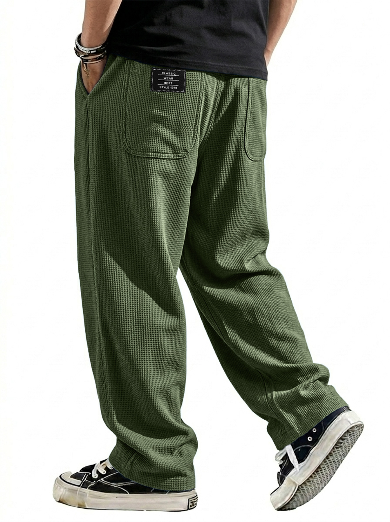 Men's Breathable Waffle-knit Embroidered Logo Casual Trousers