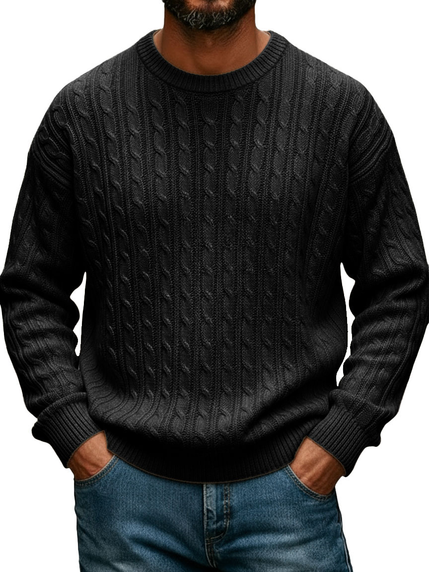 Men's Fashionable Casual Crew Neck Cable Knit Long-Sleeve Sweater