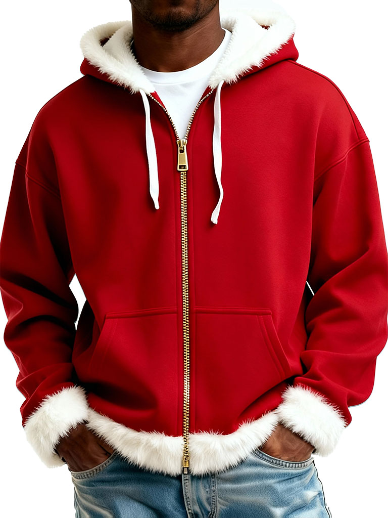 Christmas Fashionable Casual Plush Zipper Long-Sleeve Hooded Jacket