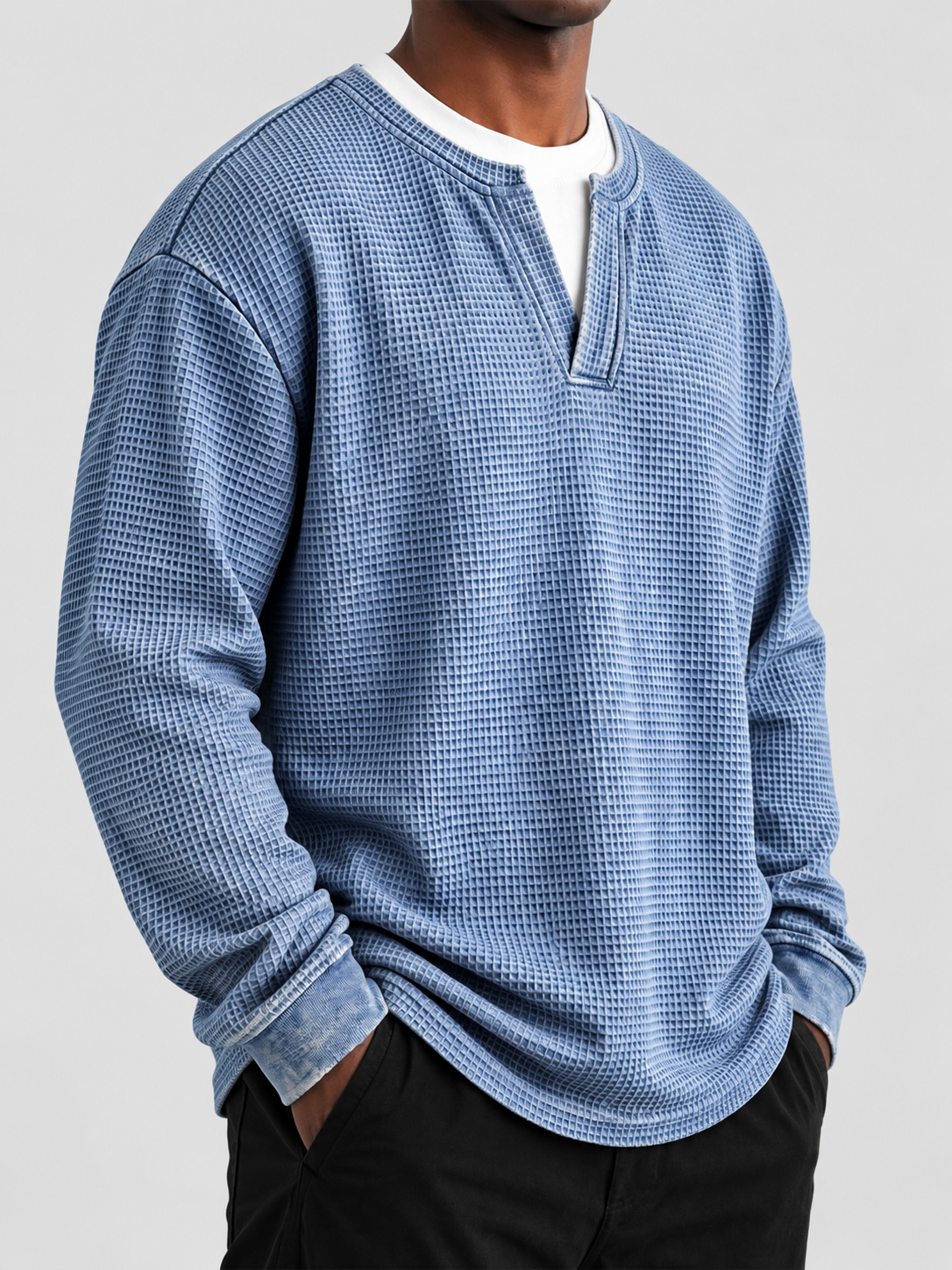 Men's Autumn Faux-Layer Waffle-Knit Long-Sleeve T-Shirt