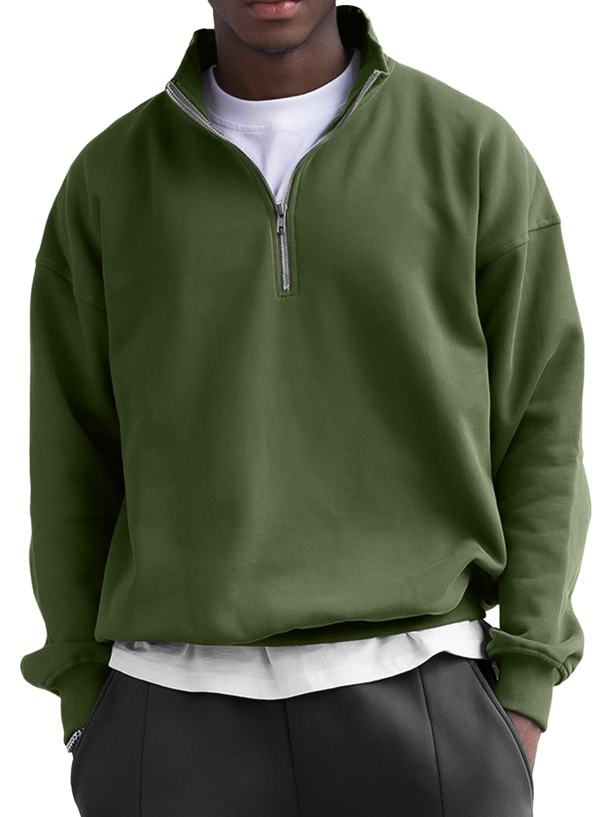 Men's Fashionable Stand Collar Zipper Casual Solid Color Sweatshirt