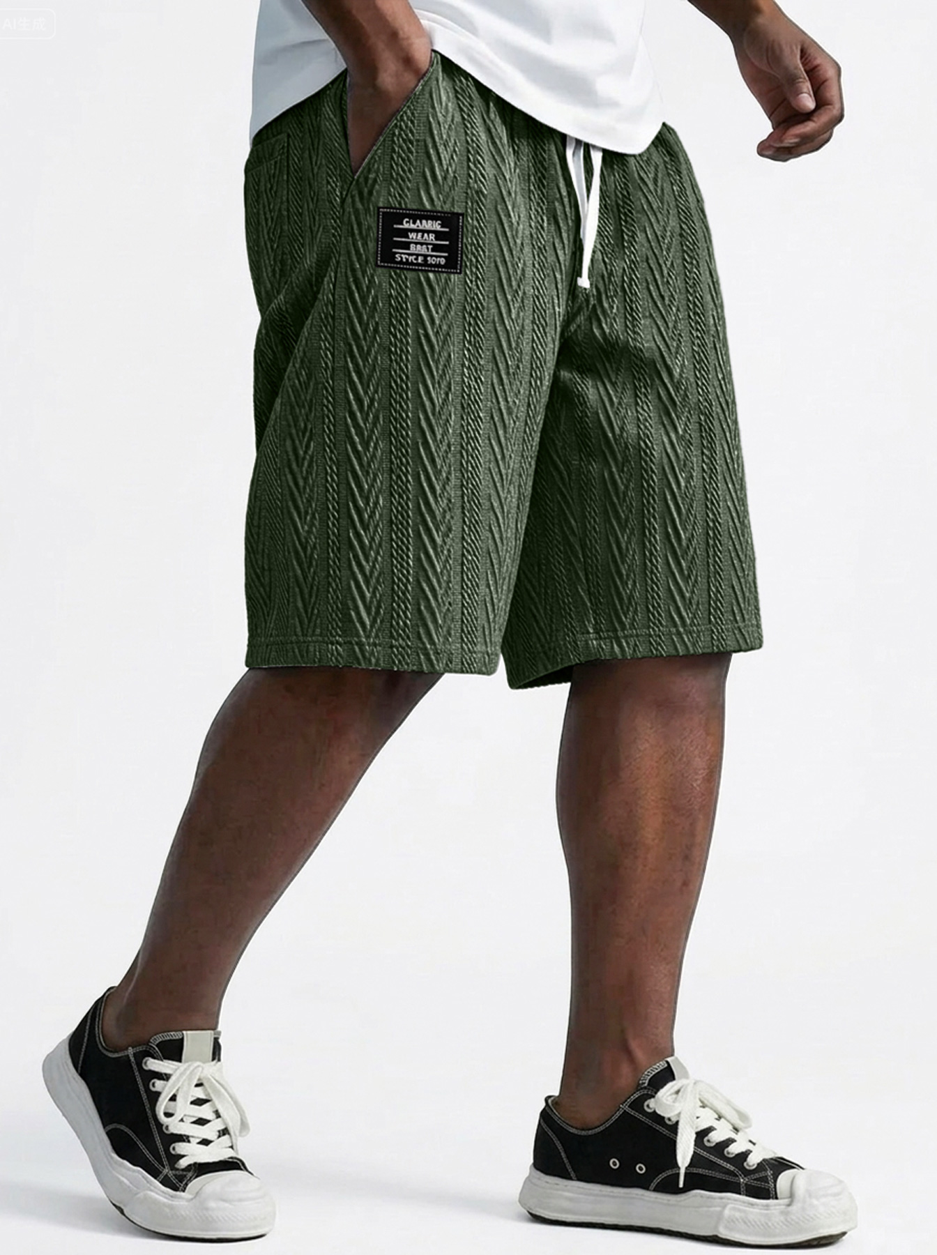 Men's Casual Textured Embroidered Logo Elastic Waist Solid Color Shorts