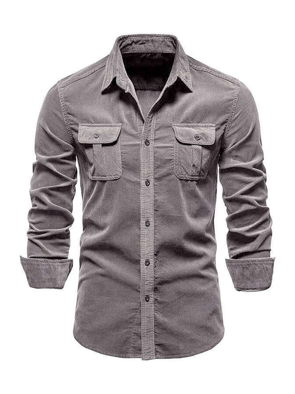 Men's Casual Corduroy Double Pocket Solid Color Long Sleeve Shirt