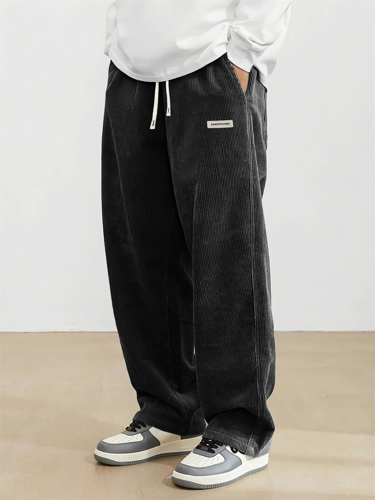  Men's Fashion Vintage Sports Corduroy Fabric Logo Embroidered Trousers 