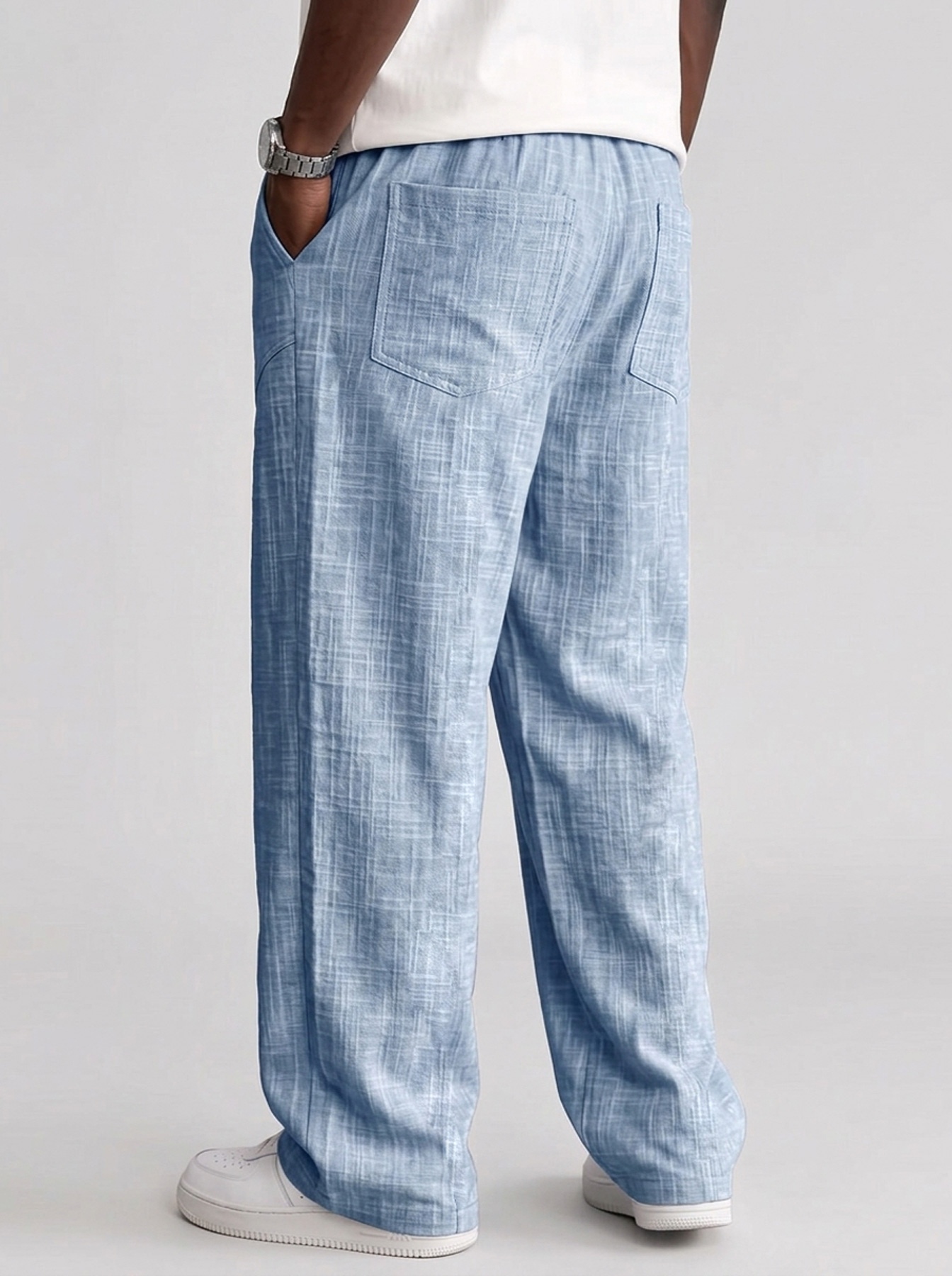 Men's Comfortable Cotton-Linen Casual Trousers with Deconstructed Design and Embroidered Logo