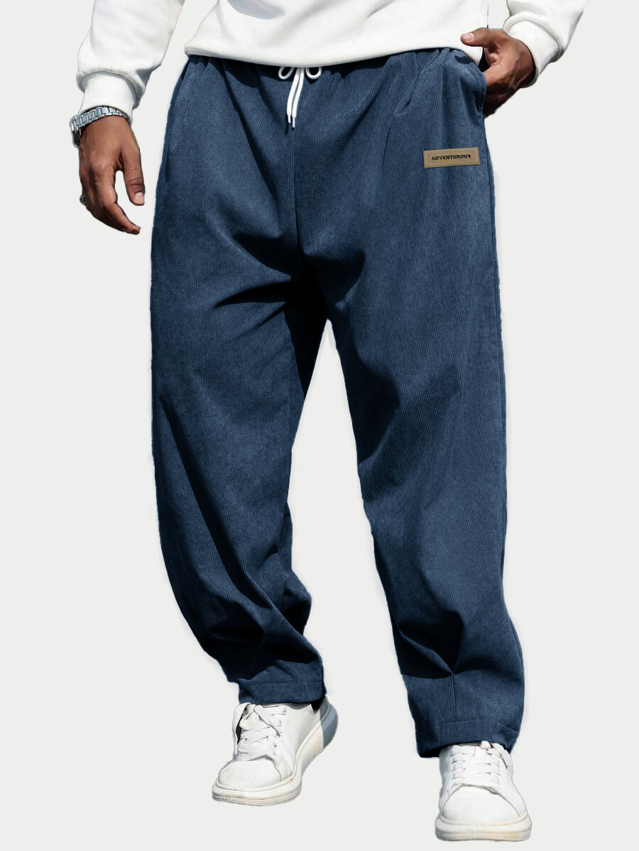 Men's Fashion Casual Sports Corduroy Fabric Logo Embroidered Pocket Trousers 