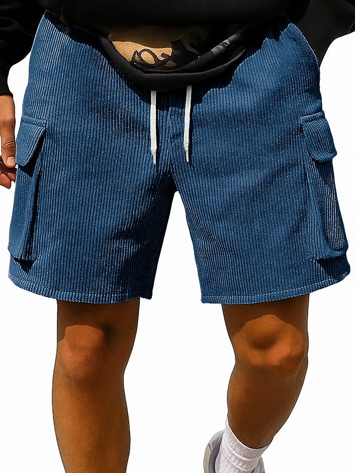 Men's Fashion Retro Outdoor Workwear Pocket Elastic Waist Drawstring Shorts