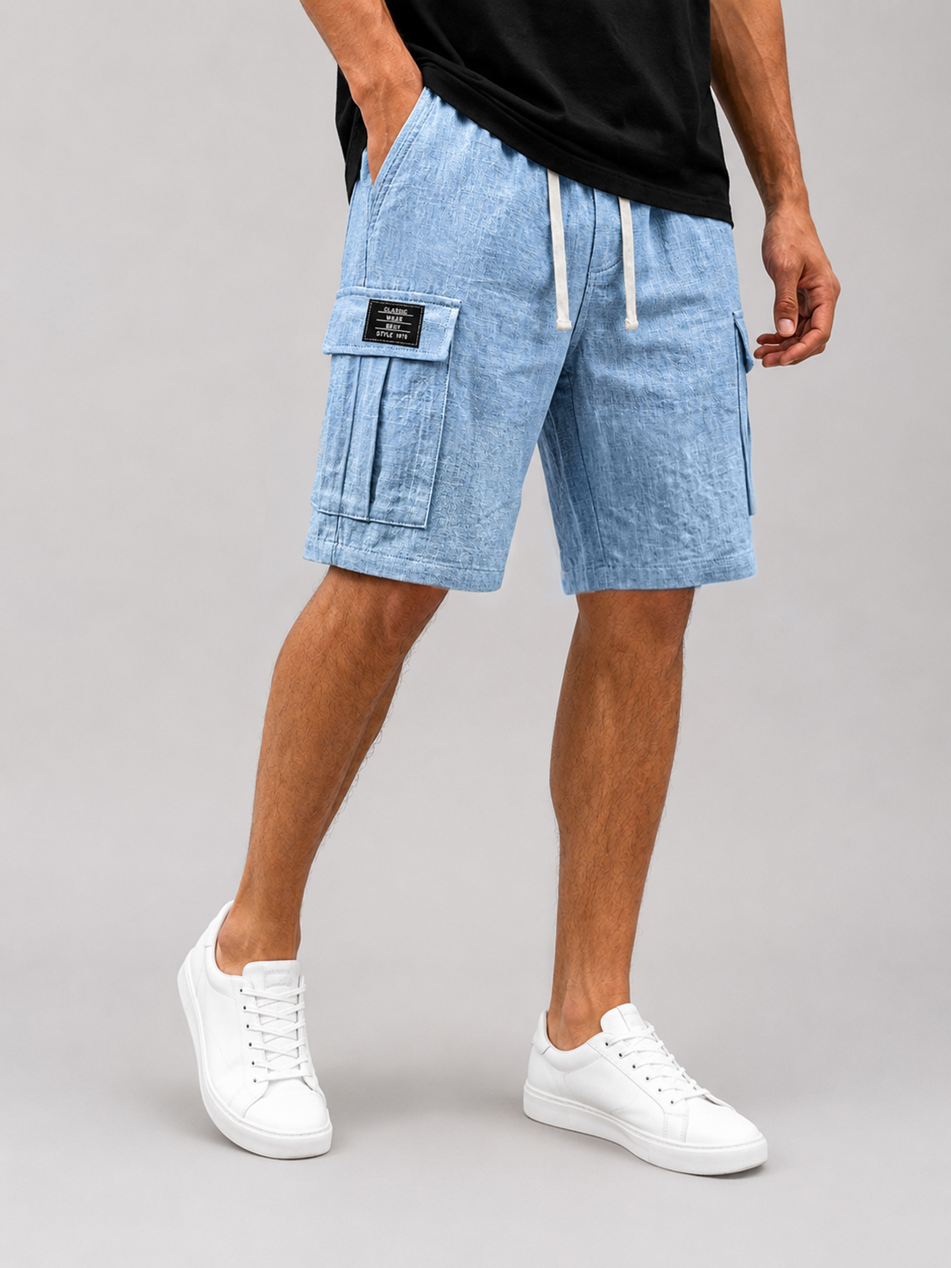 Men's Cotton Linen Embroidered Logo Casual Comfortable Shorts