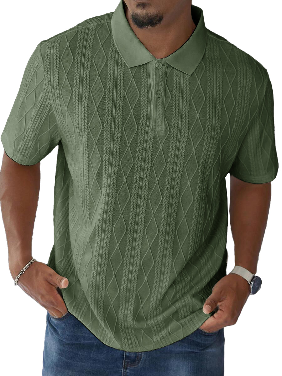 Men's Fashion Casual Jacquard Short Sleeve Lapel Polo Shirt