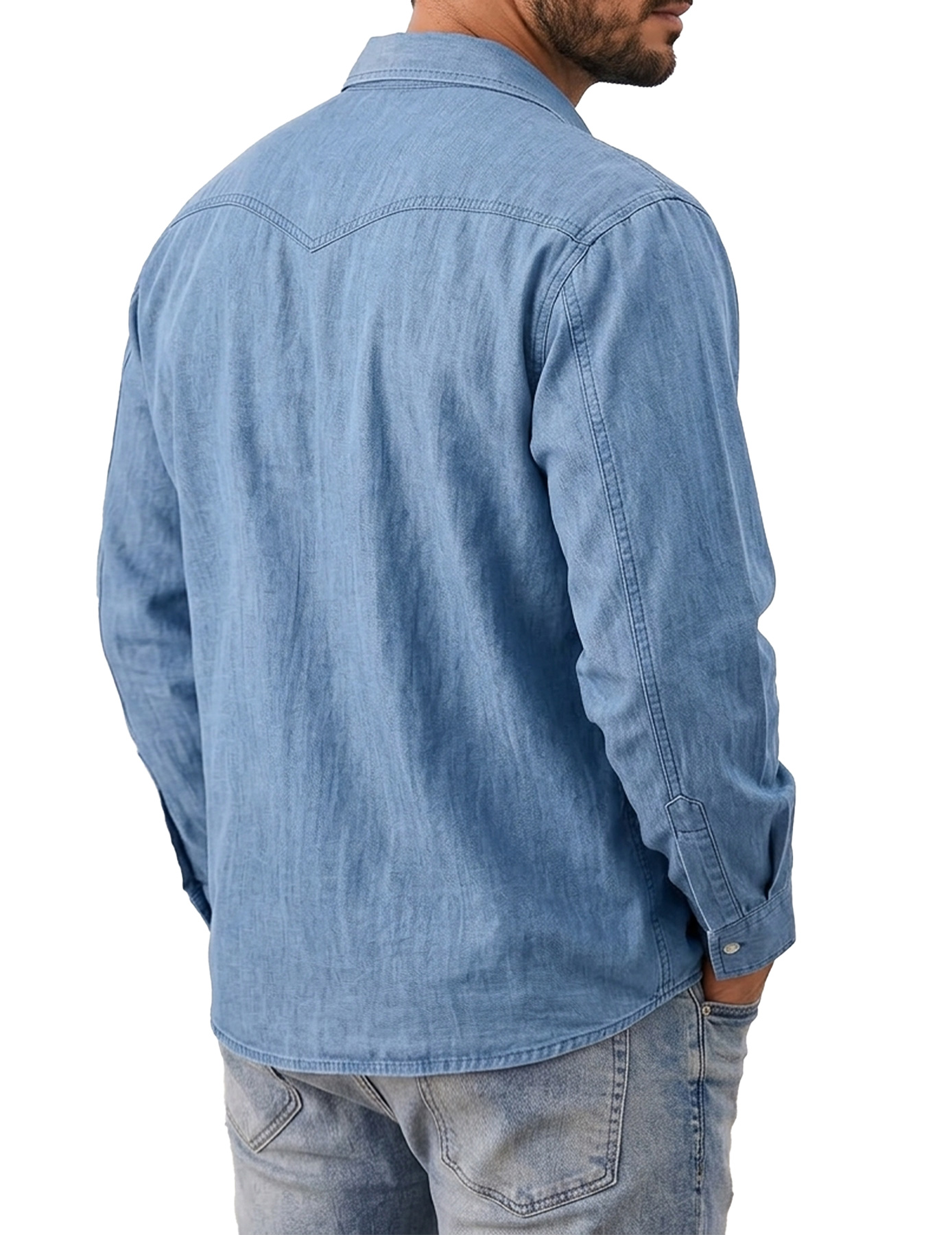 Men's Autumn Casual Long-Sleeve Shirt with Deconstructed Design and Dual Pockets