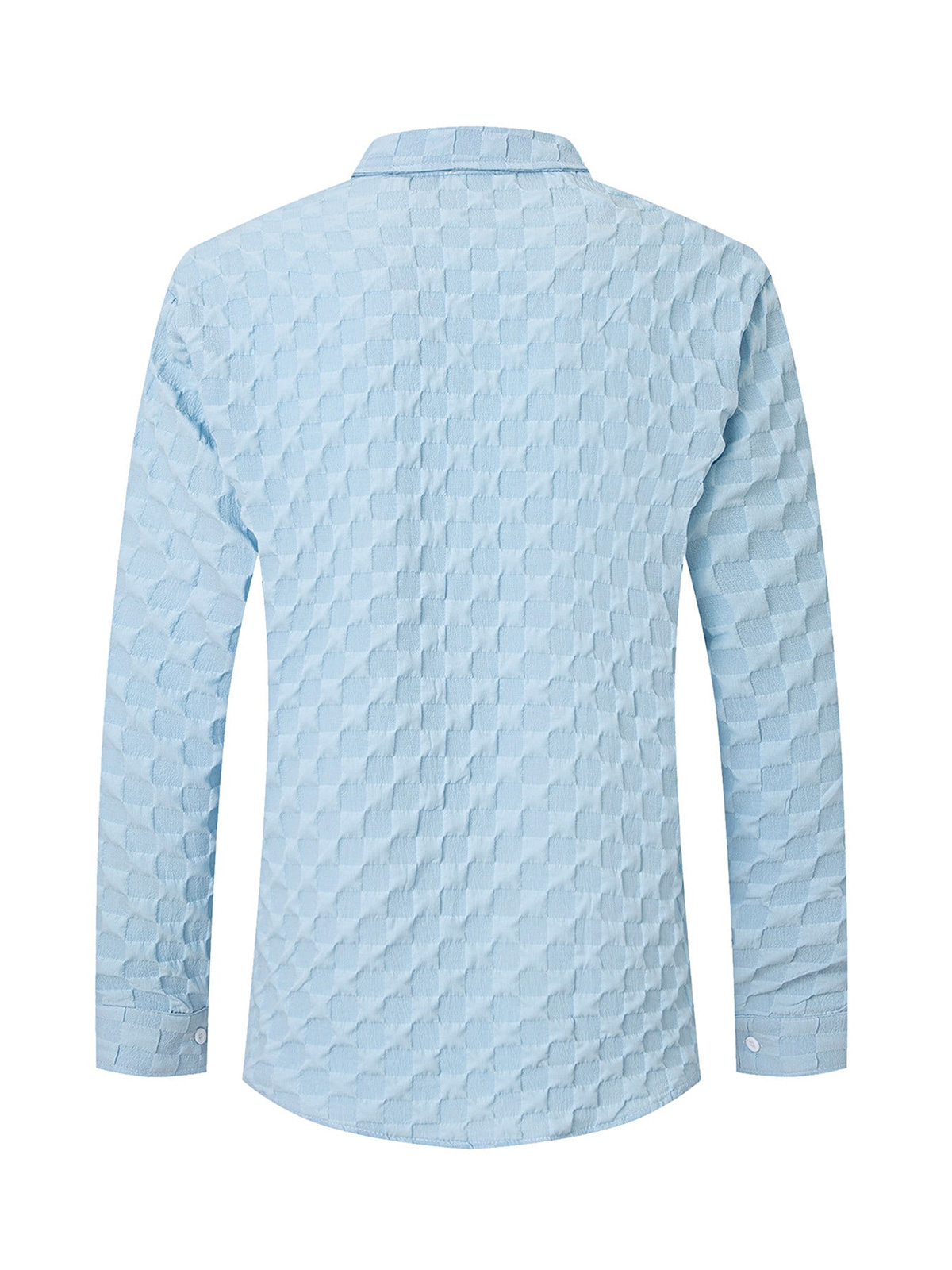 Men's Casual Plaid Jacquard Solid Color Pocket Long Sleeve Shirt