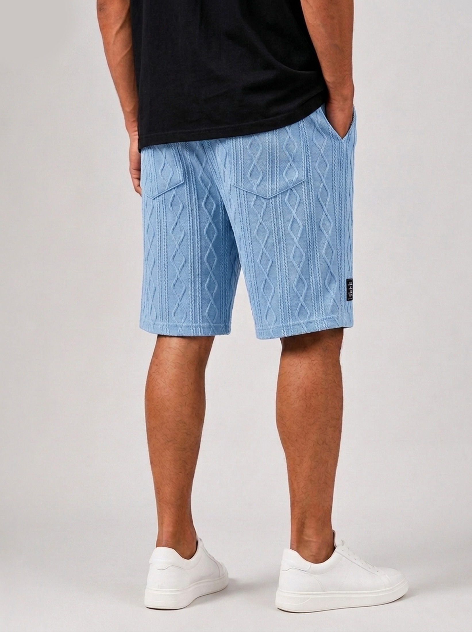 Men's Casual Jacquard Textured Embroidered Logo Loose Shorts