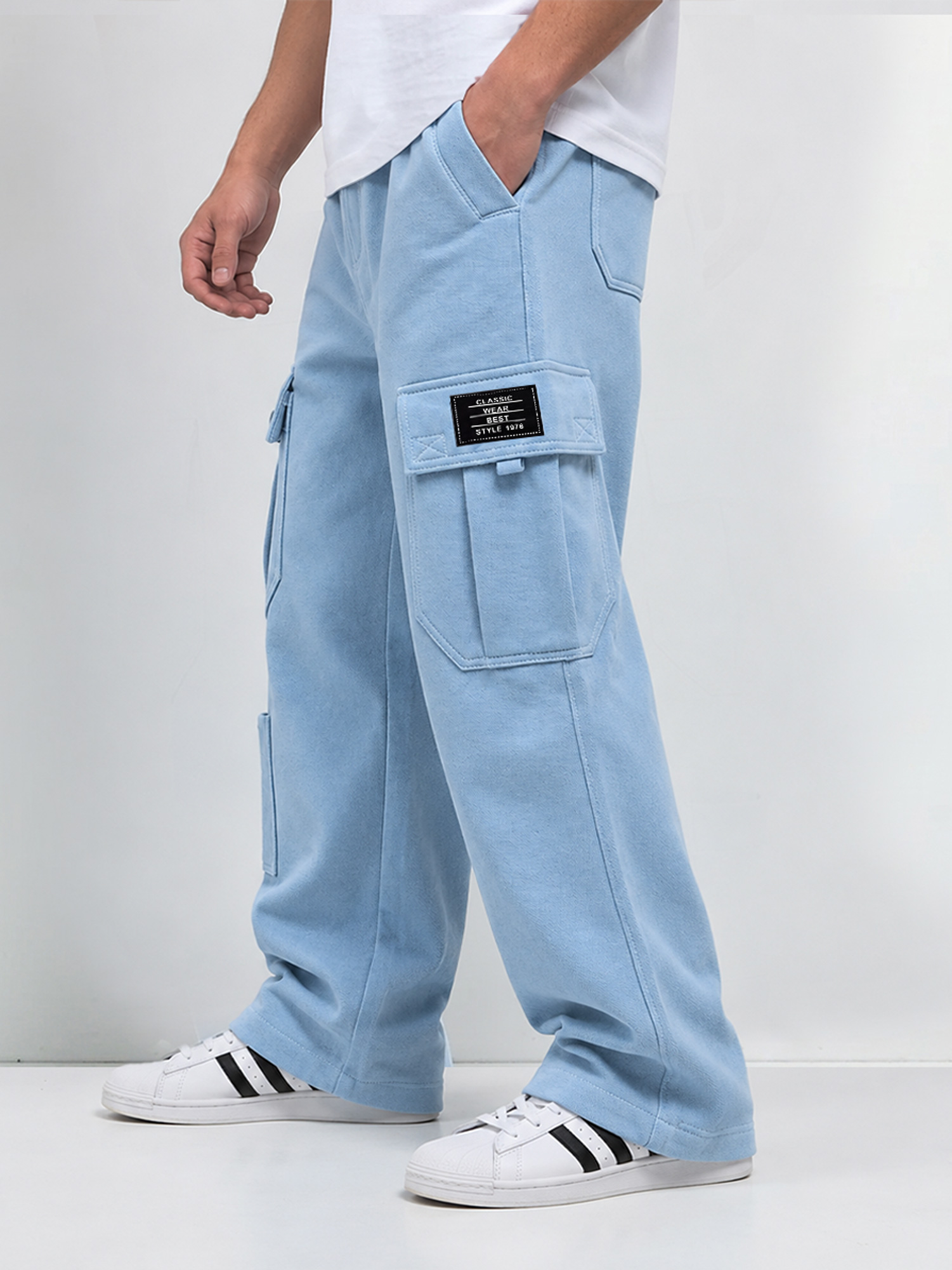 Men's Comfortable Casual Cargo Pants with Multiple Pockets and Embroidered Logo