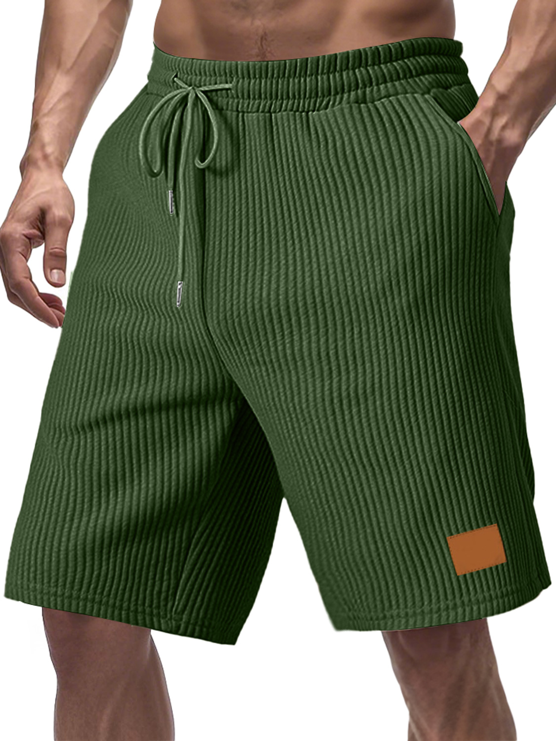 Men's Everyday Striped Embroidered Logo Drawstring Casual Shorts