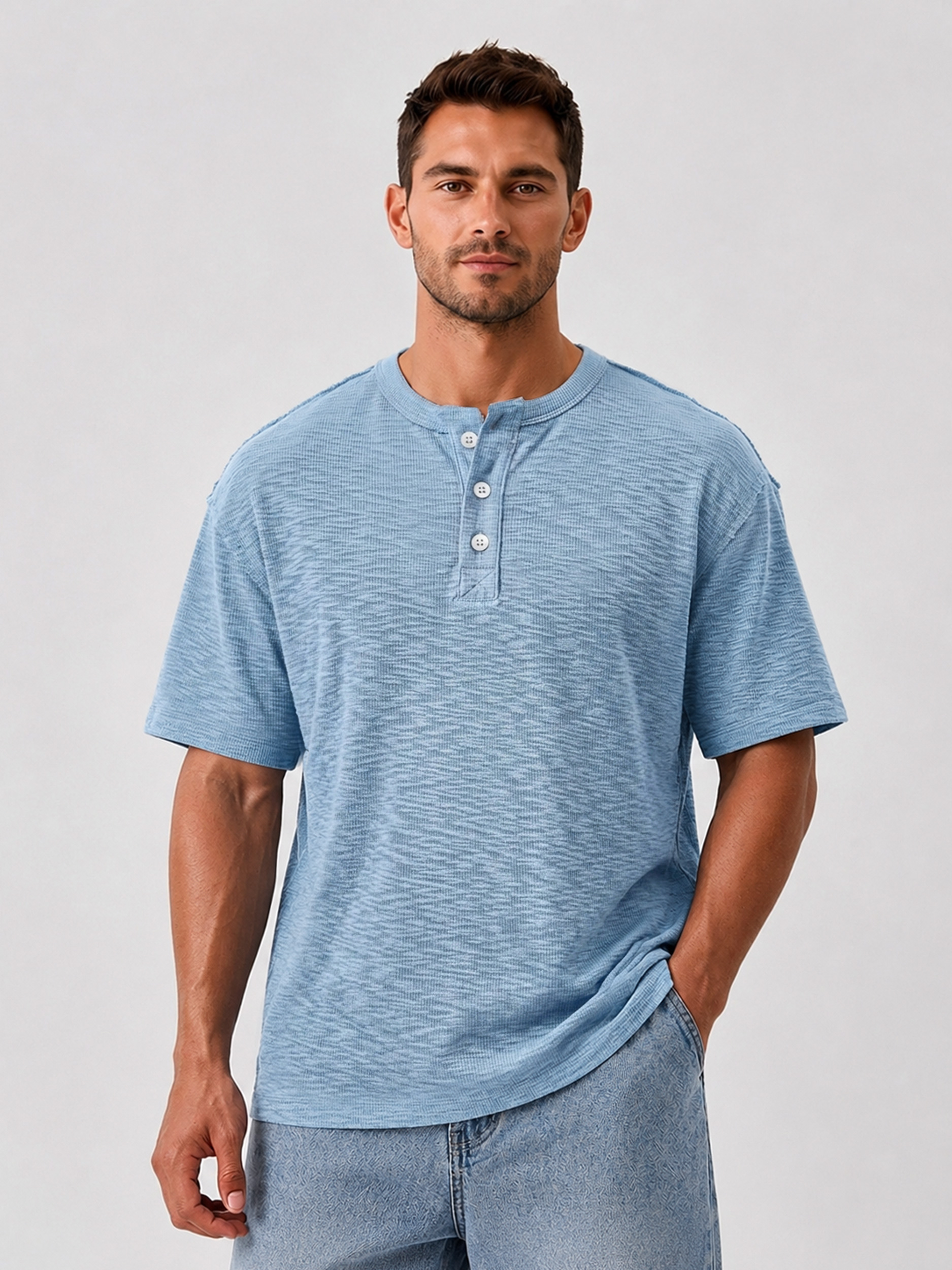 Men's Comfortable Casual Short-Sleeve Henley Shirt