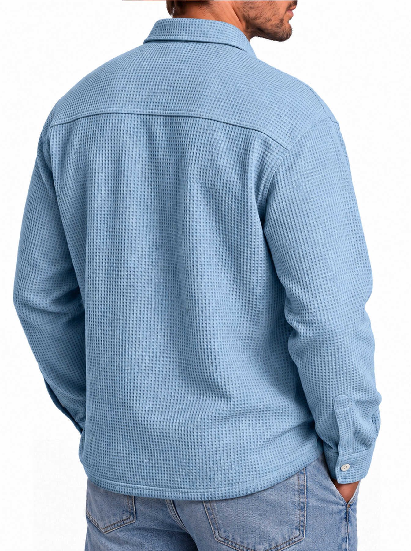 Men's Autumn Casual Long-Sleeve Waffle-Knit Shirt with Dual Pockets