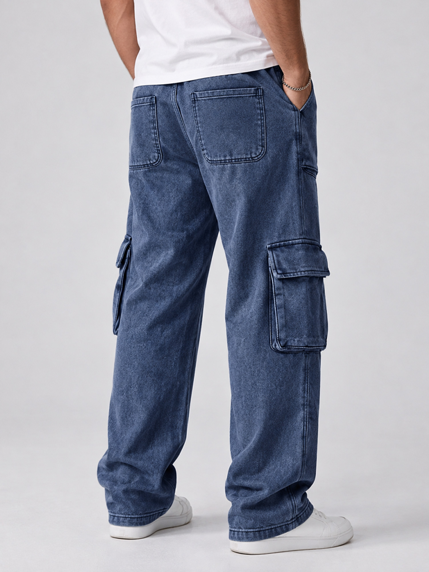 Men's Casual Retro Multi-Pocket Embroidered Logo Cargo Pants
