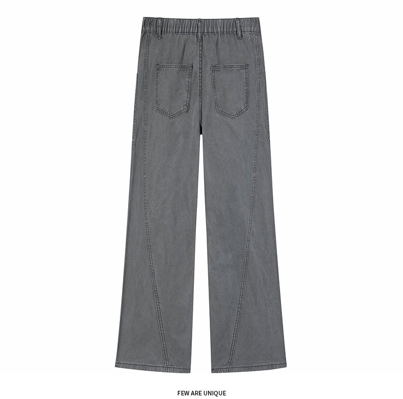 Men's Autumn 100% Cotton Vintage-Washed Multi-Pocket Straight-Leg Trousers