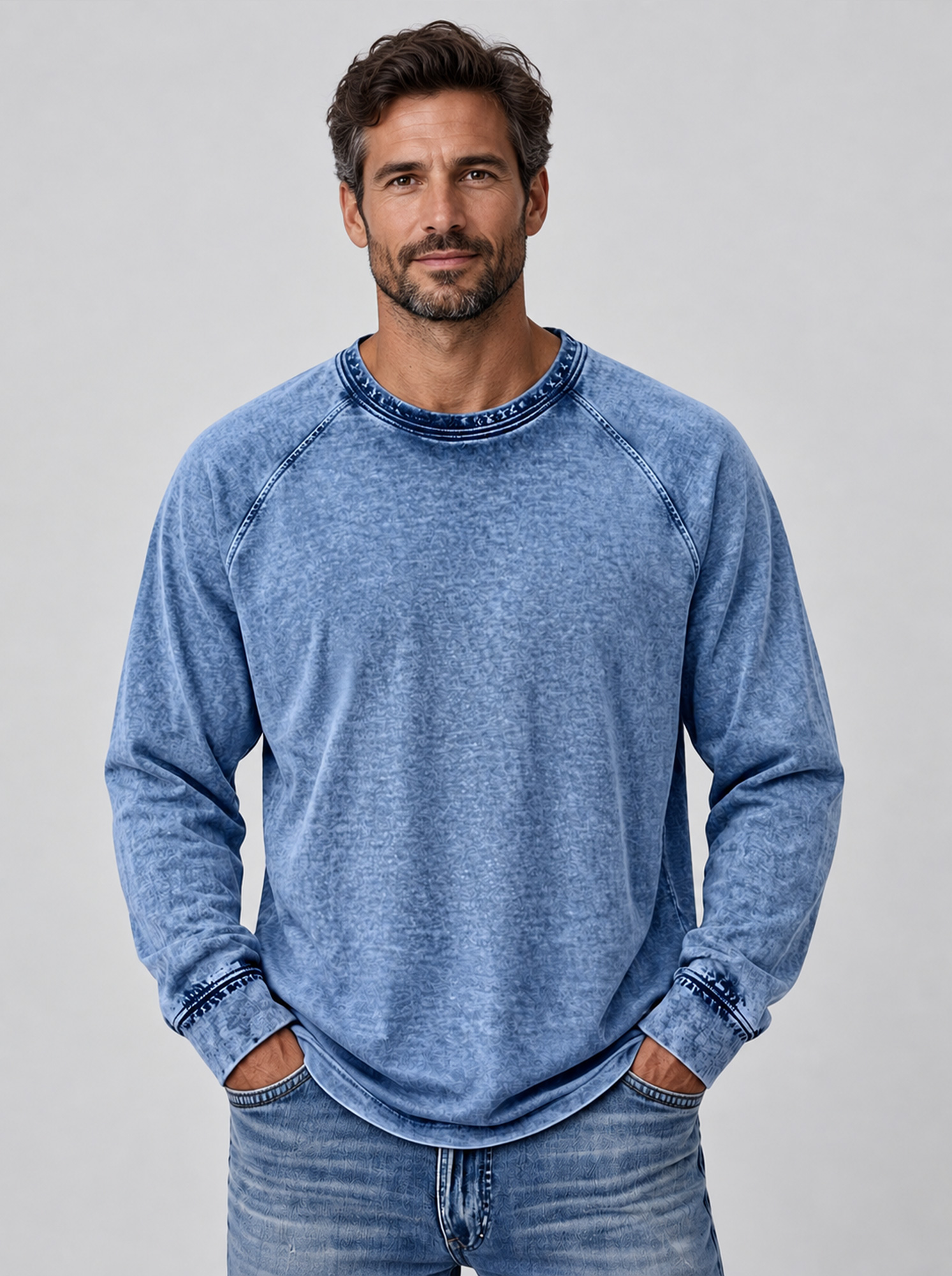 Men's Autumn Vintage Raglan Long-Sleeve Crew-Neck T-Shirt