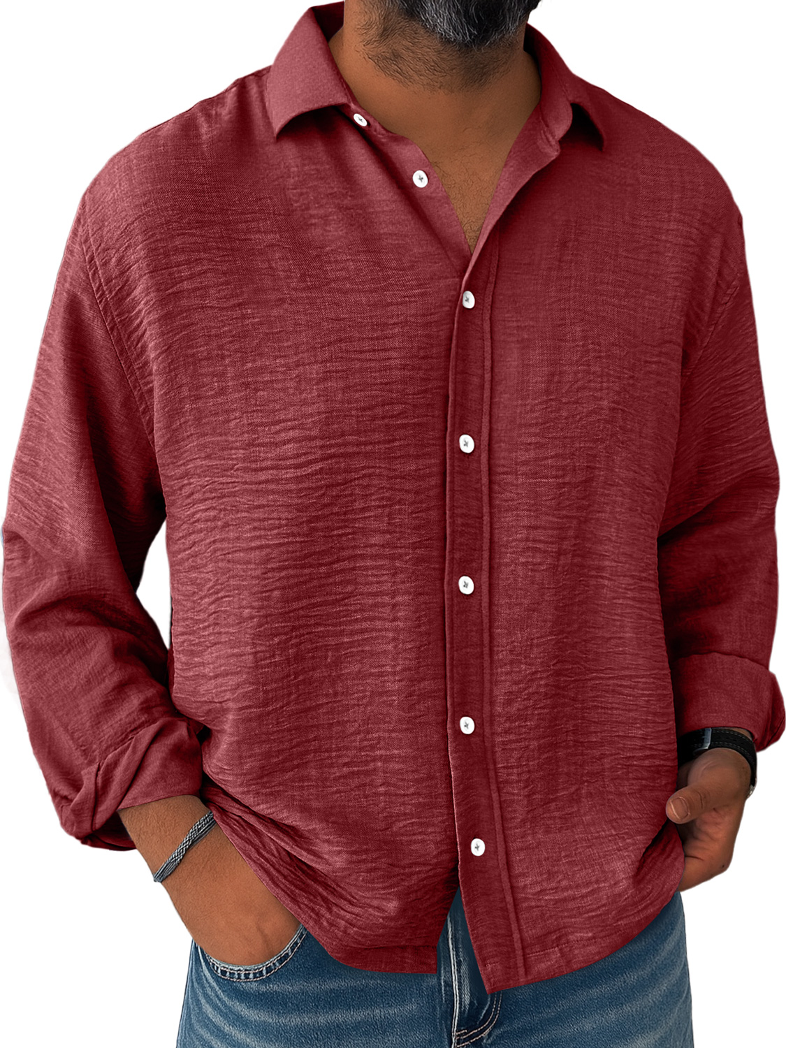 Men's Daily Loose Casual Breathable Solid Color Button Short-sleeved Shirt