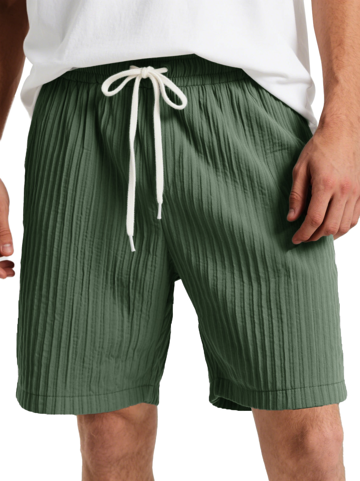  Men's Fashion Casual Striped Fabric Lace-up Loose Shorts