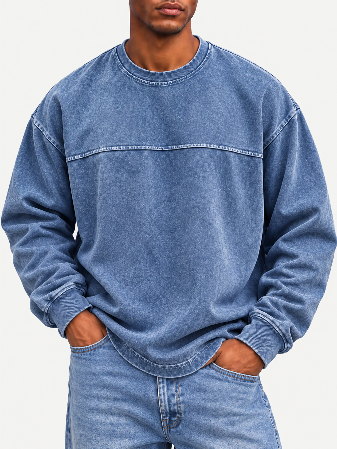 Men's Casual Long-Sleeve Crew-Neck Color-Block T-Shirt